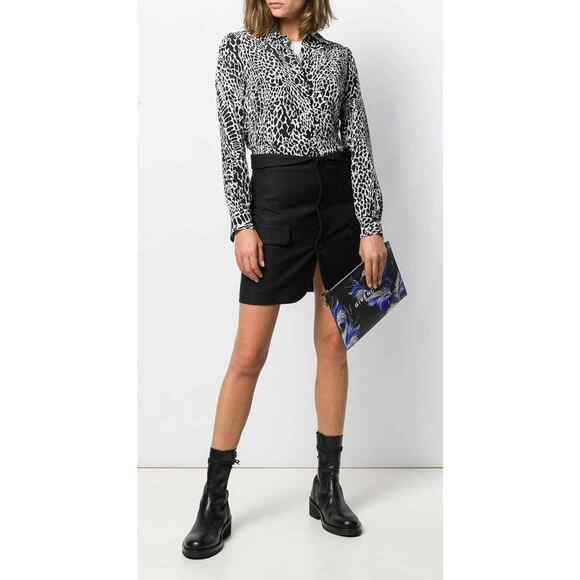 Givenchy Paris Black White Logo Purple Printed Phoenix Bird Zip Pouch Clutch Bag - Picture 3 of 12